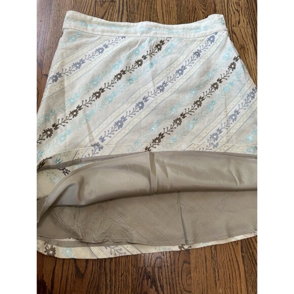 Sigrid Olsen 100% Linen Beige Embroidered Skirt‎ Women’s 12 Lined Boho Fairy EUC - Picture 8 of 10